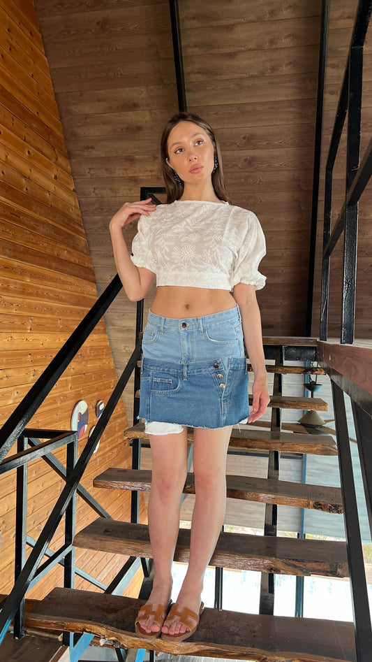 Double Denim Skirt