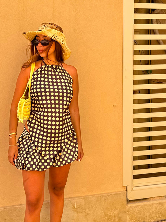 Brown & Yellow Polka Dot Top