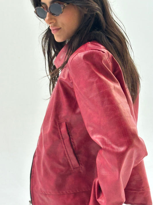 The Jouki Leather Jacket - Red