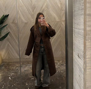 CHOCOLATE BROWN SUEDE TRENCH COAT